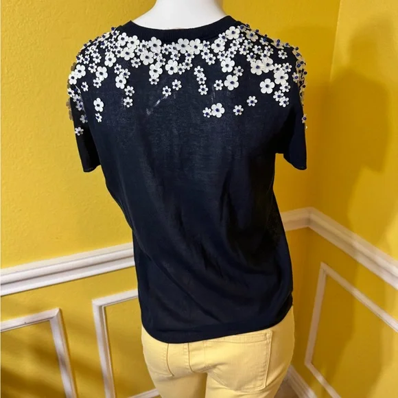 Tory Burch Black Top with White Floral Accents - Picture 12 of 14